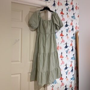 Elegant Green Puff Sleeve Dress